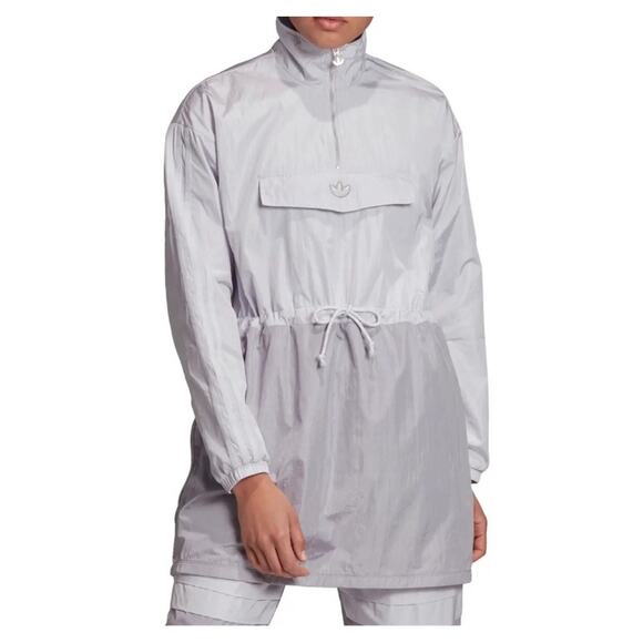 Adidas Windbreaker Pullover Jacket Drawstring Waist Gray Silver Size Medium - Picture 1 of 15